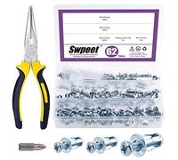 Swpeet 62Pcs M4 M5 M6 Jack Nuts Petal Nuts Expansion Nut Thins Fixings Dowels and Screws with Long Needle Nose Pliers and Phillips Insert Bit Hex Shank Assembly for Hollow Wall Iron Thin Soft Wall