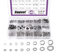 Swpeet 640Pcs 304 Stainless Steel 8 Different Sizes M2 M2.5 M3 M4 M5 M6 M8 M10 Flat Washer and Lock Washer Assortment Kit, Lock Metal Washers Fender Washers Split Lock Washers for Home, Shop Use