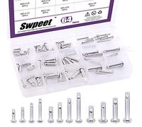 Swpeet 64Pcs 304 stainless steel M3 M4 M5 12 Type Clevis Pin Assortment Kit, Flat Head Pin with Hole Location Pin T-Shape Round Pin with Plastic Box