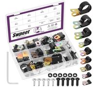 Swpeet 64Pcs 9 Size 5mm-25mm 1/4" Hole Vinyl Coated Cable Clamps Galvanized and 95Pcs Hex Screws Nuts Assortment Kit, Rubber Cushioned Insulated Clips, Metal Wire Clamps for Pipe Cables Wires