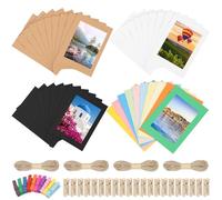 Swpeet 64Pcs Colorful 7 Inch Paper Photo Frames Set, Hanging Photo Display Frames, Cardboard Picture Frames, Colored/Khaki/White/Black Hanging Album Frame Each for 10Pcs, 20Pcs Clips, 4Pcs String