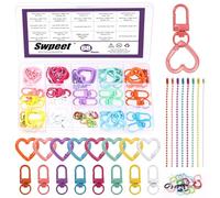 Swpeet 68Pcs 8Colors Swivel Lobster Claw Clasps with Heart Shaped Keychain Clips, Open Jump Rings and Ball Chains Assortment Kit, Metal Carabiner Keychain Clip for Connecting and DIY Craft Making