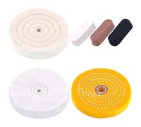 Swpeet 6Pcs 6 Inch Professional Buffing Polishing Wheels with 3 Colors Polishing Compounds Kit, Including Cotton (60 Ply), Yellow (42 Ply) and Flannel (30 Ply) with 1/2” Arbor Wheel for Bench Grindes
