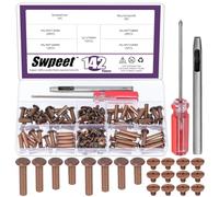 Swpeet 70 Set 4 Sizes M5 x 15mm/18mm/20mm/25mm Red Bronze Leather Rivets Chicago Binding Screws with Install Tools Assortment Kit, Screw Rivets M5 Chicago Binding Screws for Repair Leather