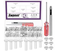Swpeet 70 Set 4 Sizes M5 x 15mm/18mm/20mm/25mm Sliver Leather Rivets Chicago Binding Screws with Install Tools Assortment Kit, Screw Rivets M5 Chicago Binding Screws for Repair Leather