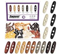 Swpeet 70Pcs 7 Colors 5.5mm Hole Wood Horn Toggle Buttons Assortment Kit, Olive Shape 2 Holes Toggle Buttons, Craft Wooden Sewing Button, DIY Accessories Vintage Oval Buckle for Clothing Scrapbooking