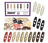 Swpeet 70Pcs 7 Colors 5.5mm Hole Wood Horn Toggle Buttons Assortment Kit, Olive Shape 2 Holes Toggle Buttons, Craft Wooden Sewing Button, DIY Accessories Vintage Oval Buckle for Clothing Scrapbooking