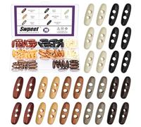 Swpeet 70Pcs 7 Colors 5mm Hole Wood Horn Toggle Buttons Assortment Kit, Olive Shape 2 Holes Toggle Buttons, Craft Wooden Sewing Button, DIY Accessories Vintage Oval Buckle for Clothing Scrapbooking