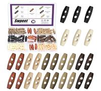 Swpeet 70Pcs 7 Colors 5mm Hole Wood Horn Toggle Buttons Assortment Kit, Olive Shape 2 Holes Toggle Buttons, Craft Wooden Sewing Button, DIY Accessories Vintage Oval Buckle for Clothing Scrapbooking