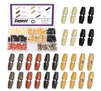 Swpeet 70Pcs 7 Colors 5mm Hole Wood Horn Toggle Buttons Assortment Kit, Olive Shape Single Hole Toggle Buttons, Craft Wooden Sewing Button, DIY Vintage Oval Buckle for Clothing Scrapbooking