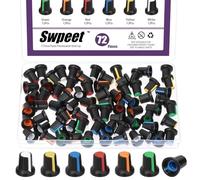 Swpeet 72Pcs 6 Colors 15x17mm 6mm Knurled Shaft Insert Potentiometer Rotary Knob Assortment Kit, Plastic Potentiometer Volume Control Rotary Knob, Speaker Effect Pedal Amplifier Potentiometers Knob