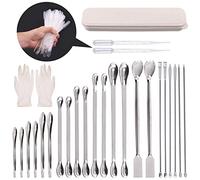 Swpeet 74Pcs Stainless Steel Micro Lab Scoop Spoon Lab Spatulas with 3ML Plastic Transfer Pipettes Kit, Pill Filler Tamper Tool Micro Spatula Steel Spoon Reagent Mixing Spatula Long Sampling Spoon