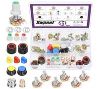 Swpeet 77Pcs 1K 5K 10K 20K 50K 100K Ohm Potentiometer with Nuts and Washers Kit, Including Plastic and Aluminum Alloy Rotary knobs Potentiometer Linear Rotary Audio B Type for Volume Control in Audio