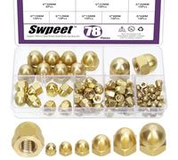 Swpeet 78Pcs 6 Sizes M3 M4 M5 M6 M8 M10 Metric Brass Acorn Cap Nuts Hex Dome Cap Assortment Kit, Acorn Nuts Brass Caps Nut Hex Dome Head Decorative Acorn Hex Cap Nut for Screws Bolts