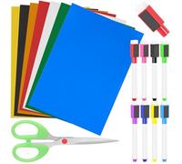 Swpeet 7Pcs Colorful Dry Erase Magnetic Sheets Labels Stickers With 8Pcs Whiteboard Marker Kit, Vinyl Magnetic Sticky Notes Teaching aids, Reusable, Easy to Post Notes for Whiteboard, Fridge, Locker