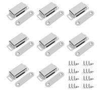 Swpeet 8 Pack 1.88" x 0.59" Silver Small Stainless Steel Cabinet Magnetic Catch with Screws Assortment Kit, Strong Door Magnetic Catches for Door Kitchen Cupboard Closure Closet Door Closer