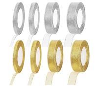 Swpeet 8 Rolls 200 Yards in Total 2 Colors Glitter Silver Gold Ribbon, Metallic Glitter Ribbon, Gift Wrap Ribbons Approx 1/4" 2/5" 4/5" 1" Width for Gift Wrapping Birthday Graduation Party Decoration