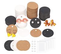 Swpeet 800Pcs 3 Colors Earring Display Cards Assorment Kit, 4CM-1.6 Inch Round Kraft Paper White Black Earring Holder Cards with Earring Backs and Self-Seal Bags for Ear Studs and Earrings Display