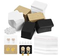 Swpeet 800Pcs Earring Hanging Cards Assortment Kit Including 300Pcs 3 Styles 1" x 1.4" Earring Holder with 2 Holes, 200Pcs Silicone Ear Blockages and 300Pcs Clear Self-Adhesive Bags Assortment Kit