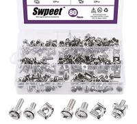Swpeet 80Packs 4 Sizes M5 M6 Silver Computer Mount Cage Nuts and Screws with Metal & Plastic Washers Assortment Kit, Square Hole Hardware Cage Nuts & Mounting Screws Washers for Rack