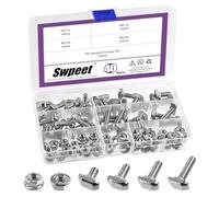 Swpeet 80Pcs 4 Sizes European Standard 30 Series M6 x 12/16/20/25mm T Slot Drop-in Bolt and Nickel M6 Flange Nut Assortment Kit, Thread T Slot, Drop-in Bolt T-Bolt, Hammer Head Bolt, T Screw Stud