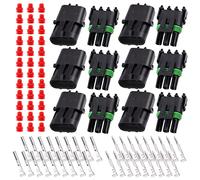 Swpeet 84Pcs 3Pin Male & Female Pin Waterproof Automotive Electrical Wire Connectors Terminals Plug with Rubber Cable Seal Assortment Kit, 22-14AWG Wire Harness Spark Plug Terminals Plug