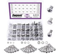 Swpeet 860Pcs 6 Typles 304 Stainless Steel M3 M4 M5 Pan Phillips Machine Screws and Hex Bolts Screws and Hex Socket Head Cap Screws with Hex Nuts & Flat Washers & Split Lock Washers