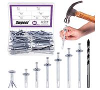 Swpeet 86Pcs 6 Sizes Alloy Steel Concrete Anchors Assortment, Hammer Drive Nail Set, 1/4" Diameter, Approx 1-3/16" 1-9/16" 2" 2-3/8" 2-3/4" 3-2/13" Length, with Drill Bit Approx 1/4" for Concrete