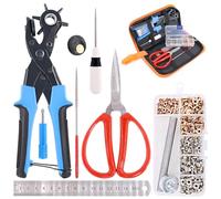 Swpeet 8Pcs Leather Hole Punch Plier with Grommet Eyelets Kit, Professional Puncher including Punch Plier Screwdriver, Scissors, Rule, Awl Tool and Grinding Rod Multi Sized Puncher for Belts, Crafts