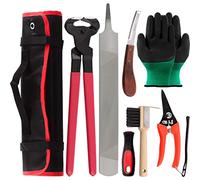 Swpeet 8Pcs Professional Farrier Tools Value Kit with Roll Pack, Horses Hoof Trimmers Shears Tools, Hoof Cutter, Farrier Rasp File and Rubber Handle, Hoof Nipper, Horseshoe Brush, Hoof Knife
