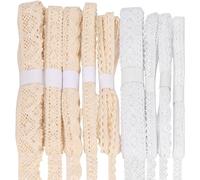 Swpeet 9 Rolls Total 45 Yards Beige and White Lace Ribbon Cotton Lace Trim Crochet Sewing Kit, Each 5 Yards Laces Vintage Laces Edge Ribbon for Sewing Making, Gift Wrapping, Wedding Decoration
