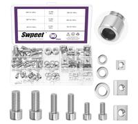 Swpeet 90Pcs 3 Sizes M5 M6 M8 Stainless Steel T-Slot Nut with Allen Screw Bolt and Flat Washer Assortment Kit, Series 2020 3030 Slot Block Set, Type B T-Slot Nut, Sliding Nuts for Aluminum Profile