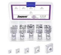 Swpeet 90Pcs 5 Sizes M3 M4 M5 M6 M8 White Zinc Metric Coarse Thread Square Nuts Assortment Kit, Machine Screw Nuts Metric Coarse Thread for Home Automotive Shop Use