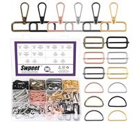 Swpeet 90Pcs 6 Colors 38MM Metal D Ring & Rectangle Adjuster Triglides Slides Buckle & D Ring Swivel Lobster Clasp Kit, Semi-Circular D Rings Roller Pin Buckles Swivel Snap Hook for Belt DIY Crafts