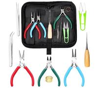 Swpeet 9Pcs 4.5Inch Jewelry Making Assortments Kit, 3 Types Jewelry Pliers Needle Nose Pliers Round Nose Pliers Wire Cutters, with Awl, Tweezers, Thimble Ring, Scissors, Jewelry Making Supplies