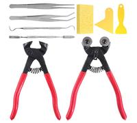 Swpeet 9Pcs Mosaic Tools Kit, Including Heavy Duty Glass Mosaic Cut Nippers and Tile Nippers, 2Pcs Scrapers, 2Pcs Tweezers, 1Pcs Double-EndedHook, 1Pcs Spatula with 1Pcs Sponge for Mosaic Tile