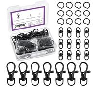 Swpeet Assorted 150Pcs Black Keychain Making Kit, 50Pcs Swivel Lobster Claw Clasps, 50Pcs Rotating 8-Shaped Buckle Claw Clasp, 50Pcs Jump Ring, Swivel Trigger Hook, Swivel Clasps Lanyard Snap Hook