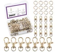 Swpeet Assorted 150Pcs Gold Keychain Making Kit, 50Pcs Swivel Lobster Claw Clasps, 50Pcs Rotating 8-Shaped Buckle Claw Clasp, 50Pcs Jump Ring, Swivel Trigger Hook, Swivel Clasps Lanyard Snap Hook