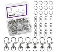 Swpeet Assorted 150Pcs Silver Keychain Making Kit, 50Pcs Swivel Lobster Claw Clasps, 50Pcs Rotating 8-Shaped Buckle Claw Clasp, 50Pcs Jump Ring, Swivel Trigger Hook, Swivel Clasps Lanyard Snap Hook