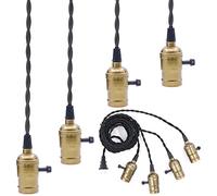 Swpeet Bronze 4 Vintage Light Sockets Pendant Hanging Light Cord with Switches, E26 / E27 Solid Industrial Triple Lamp Sockets Cord for Kitchens / Dining Rooms / Bars / Restaurants (Copper)