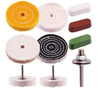 Swpeet Buffing Polishing Wheels Kit, 8Pcs Cotton Wheels in White, Yellow, Linen, Denim, 3Pcs Polishing Compounds, Drill Shank - Coarse, Ideal for Angle Grinder