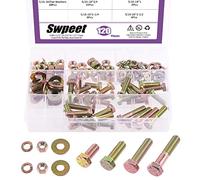 Swpeet Grade 8 USS 5/16-18 x 3/4"-1-1/2" 120Pcs Hex Bolts Assortment Kit, Heavy Duty Carbon Steel, Coarse Thread, Hex Head Cap Screws, Flat & Lock Washer