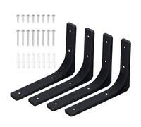 Swpeet Heavy Duty Iron Wall Shelf Bracket 8"L x 6"H - Floating Steel Support with L Joint Angle Kit Contains 20/40MM Screws, Anchors for Home, Black (4 Pack)