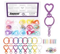Swpeet Key Ring Carabiner 68Pcs 8Colors Heart-Shaped Swivel Lobster Claw Clasps with Key Rings, Open Jump Rings and Key Chains Assortment Kit, Metal Swivel Spring Clasps for DIY Craft Making