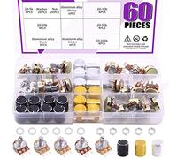 Swpeet Linear rotary potentiometer B5K 10K 20K 50K 100K ohm with 20 aluminum knobs of 3 different types (WH148) and 40 retouching washers and nuts
