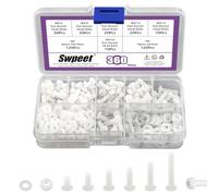 Swpeet M4 White Nylon Pan Round Head Screws Set - 360Pcs 6 Sizes with Hex Nuts and Gaskets - Phillips Cross Head Machine Screws 6/8/10/12/15/20mm