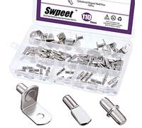 Swpeet Nickel Plated Shelf Pins Kit, 110Pcs 3 Styles, Stainless Steel, Silver Tone, Up to 6 mm Diameter, Dowel Pin Type, Includes Bracket, Spool, Cylindrical Shaped Pegs