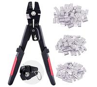 Swpeet Profession Up to 2.2mm Wire Rope Crimping Tool Wire Rope Swager Crimpers Fishing Crimping Tool with 150Pcs 3 Size Aluminum Double Barrel Ferrule Crimping Loop Sleeve Kit,Black