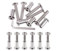Swpeet S1860 25Pcs M6x35mm Nickel Plated Sliver Binding Screws Hex Drive Socket Cap Bolts Barrel Nuts Assortment Kit with 1Pcs Allen Wrench, Screw Post Fit for Furniture Countsunk Belt