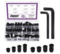 Swpeet S2522 122Pcs 1/4 inch + 5/16 inch Black Zinc Plated Carbon Steel Carbon Furniture Screw in Nut Threaded Wood Inserts Threaded Inserts Bolt Fastener Connector Hex Socket